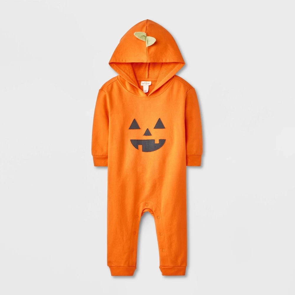 Cat & Jack Baby Pumpkin Hooded Romper Orange 0-3M boys