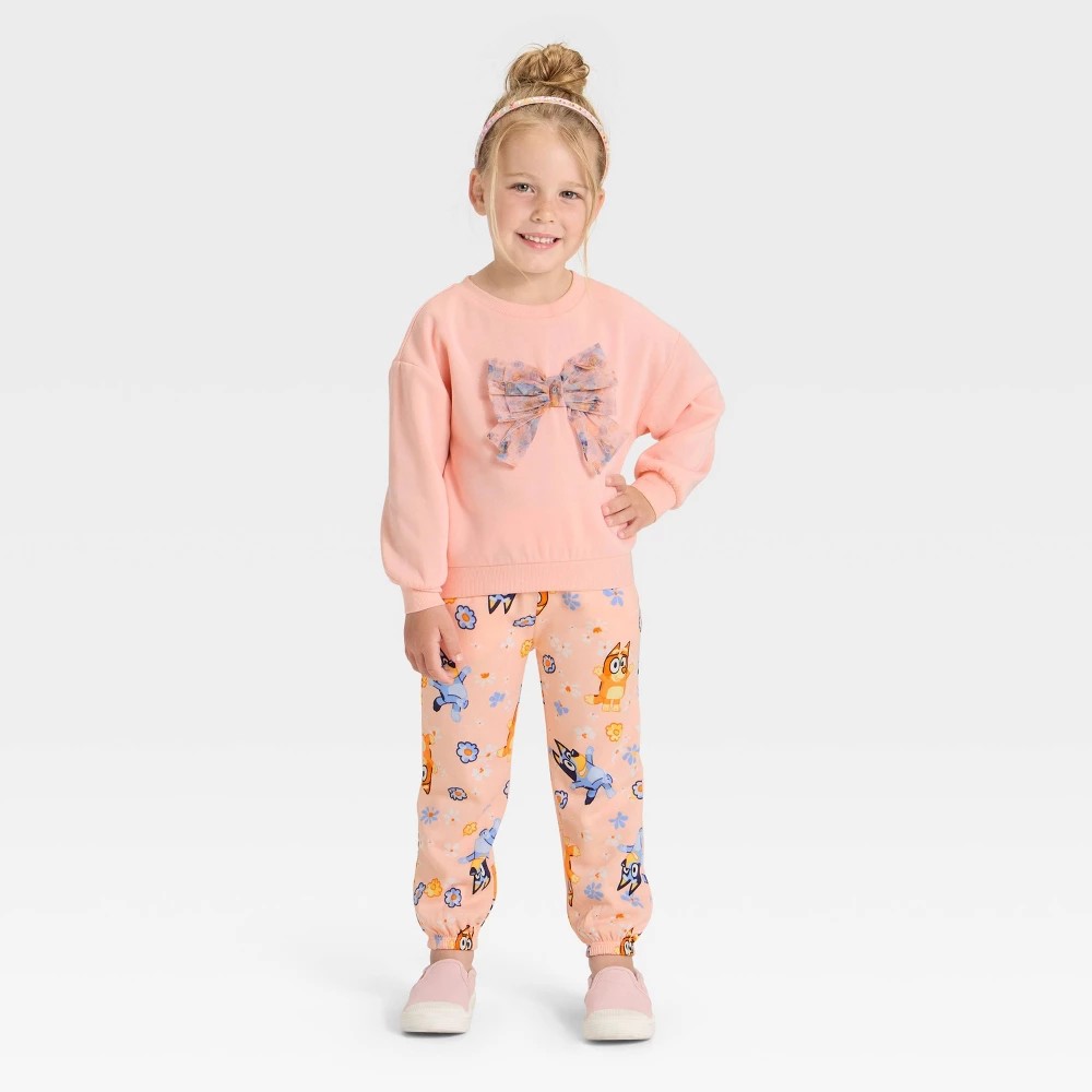 Bluey Toddler Girls' 2pc Floral Fleece Set 3T - Peach Orange