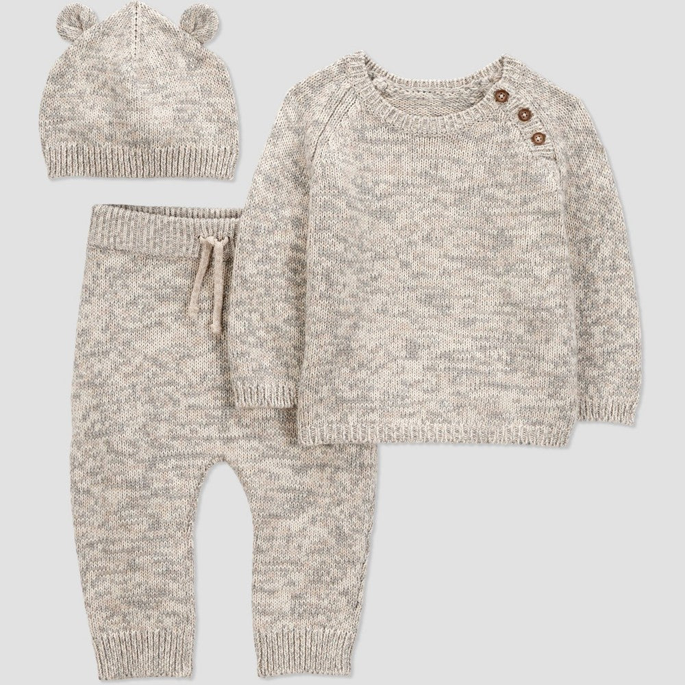 Carter's Baby 3pc Sweater Top & Pants Set Newborn Brown boys