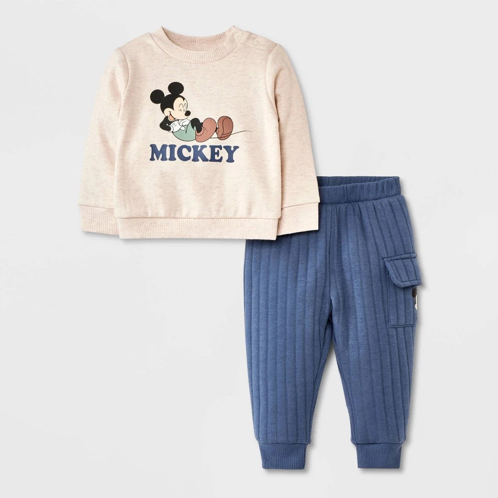 Disney Mickey Mouse 2pc Set Newborn - Gray Pullover & Bottom boys