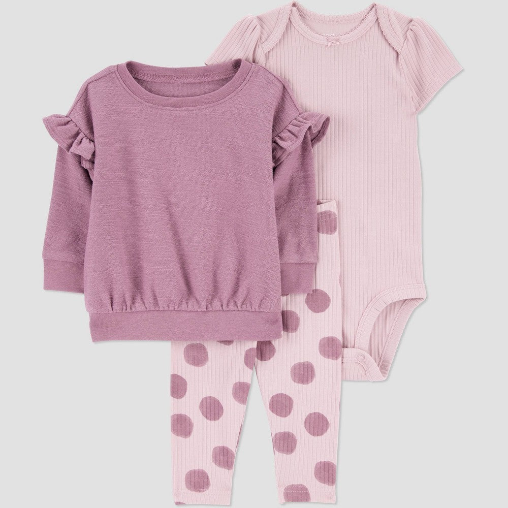 Carter's Baby Girls' 3pc Dot Top & Bottom Set 6M
