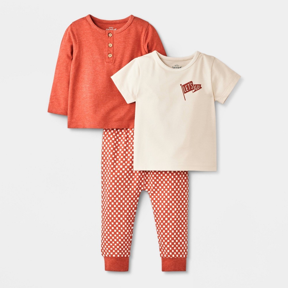 Cat & Jack Baby Boys' 3pc Checkered Set - Newborn Rust