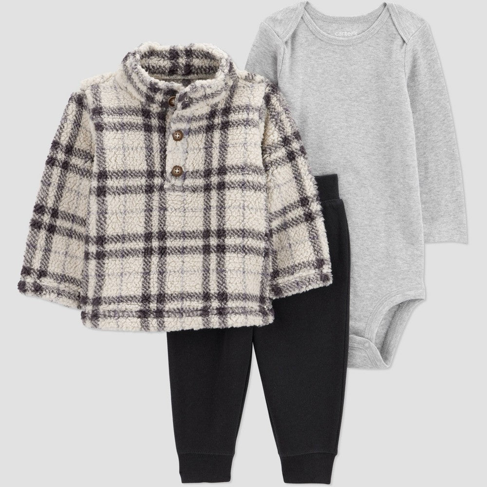 Carter's 3pc Baby Boys' Plaid Sweater Set - Black 9M