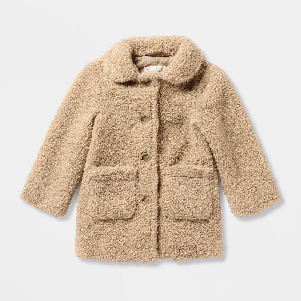 Cat & Jack girl Teddy Fleece Overcoat Light Brown 12M