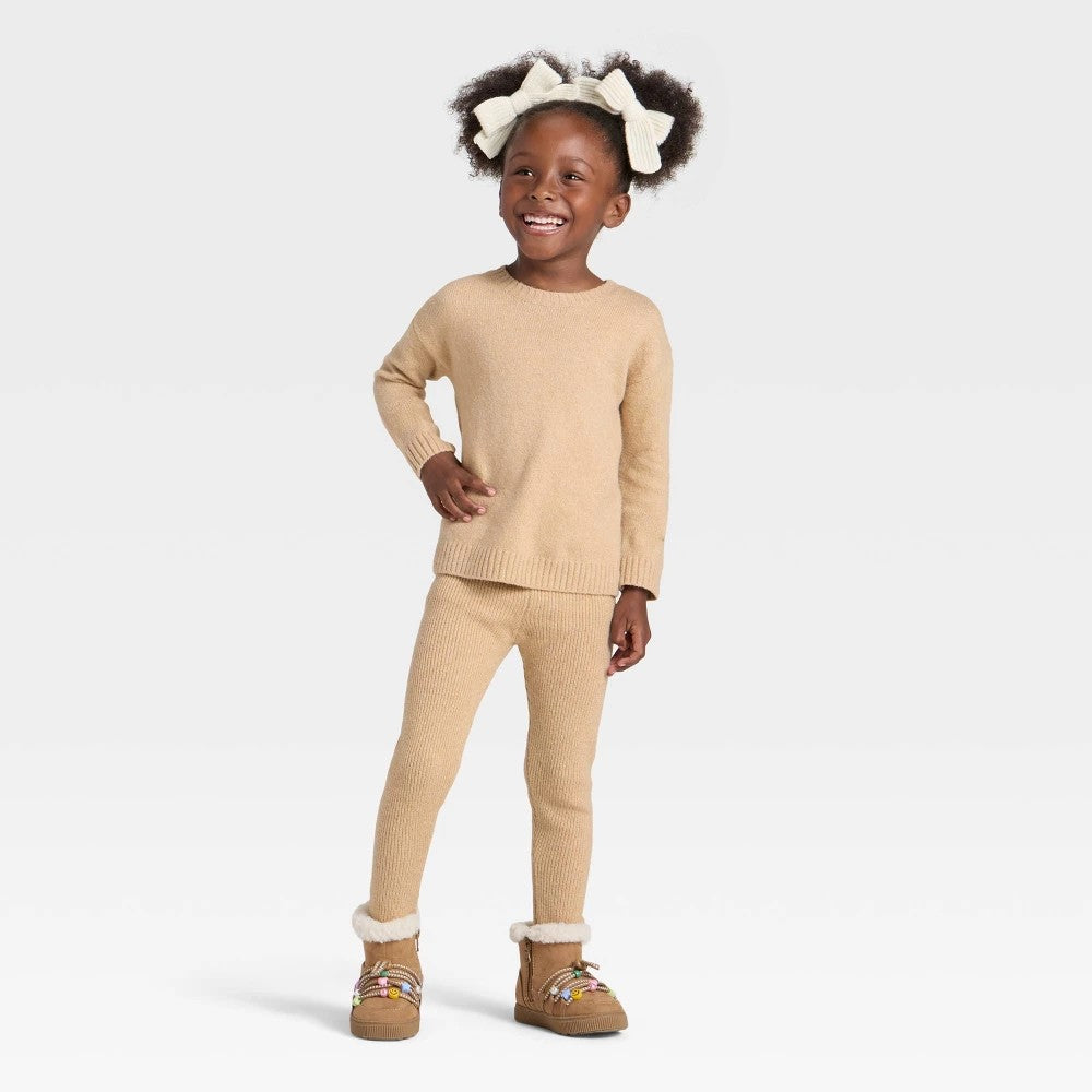 Cat & Jack Toddler Girls' Sweater Set Beige 4T