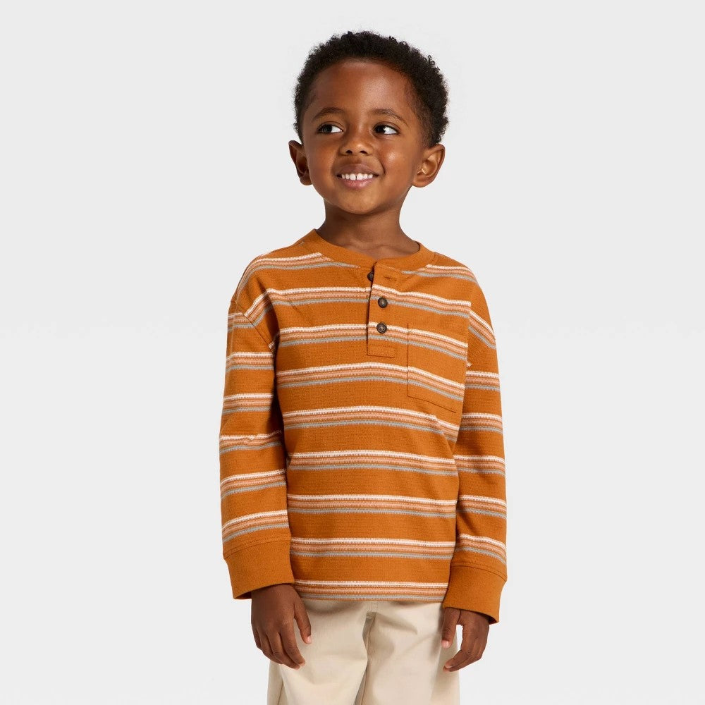 Cat & Jack Toddler Boys' Textured Knit Shirt Brown 18M