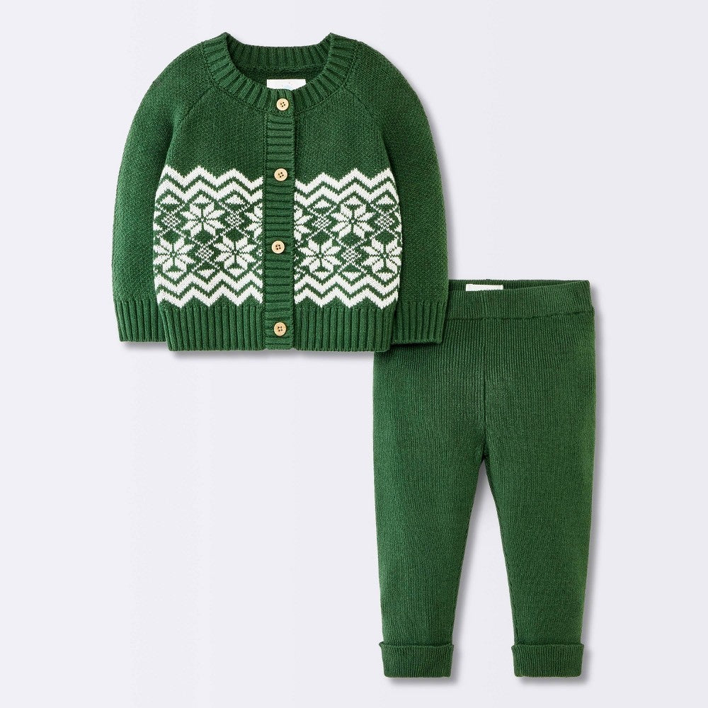 Cloud Island Newborn Christmas Sweater and Pants Set Green boys