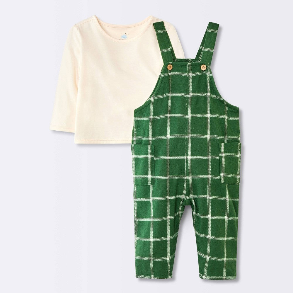 Cloud Island Baby Boys' 2pc Christmas Overalls Set 0-3M