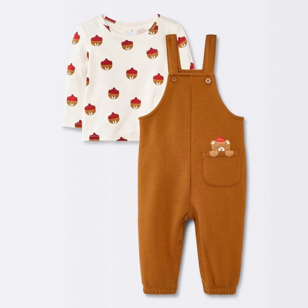 Cloud Island Baby Boys' Bear T-Shirt and Overalls Set 12M