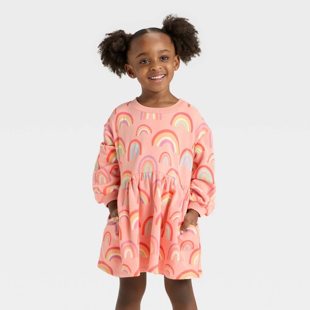 Cat & Jack Toddler Girls' French Terry Dress Peach Orange 18M
