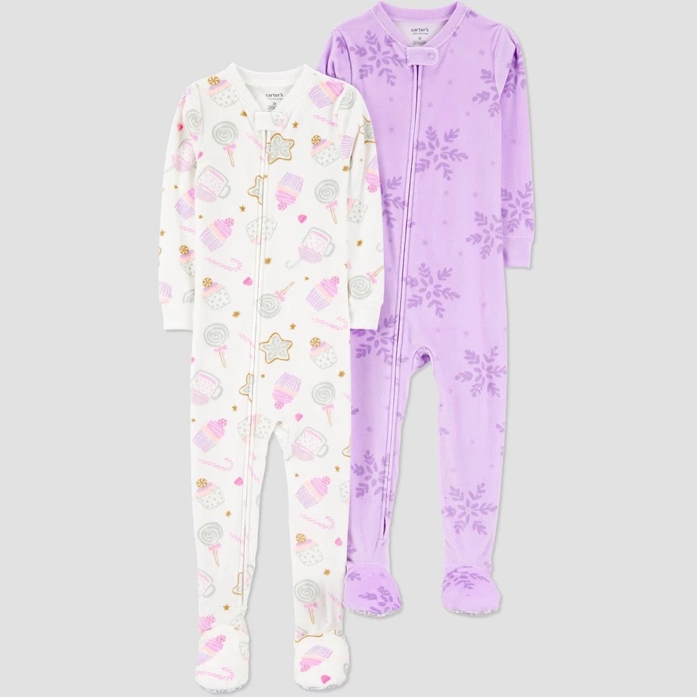 Carter's Toddler Girls' 2pk Velour Footed Pajamas 12M