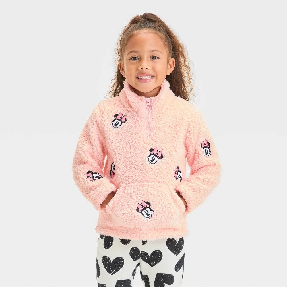Disney Minnie Mouse Fleece Pullover, Embroidered, Blush Pink 4T girl