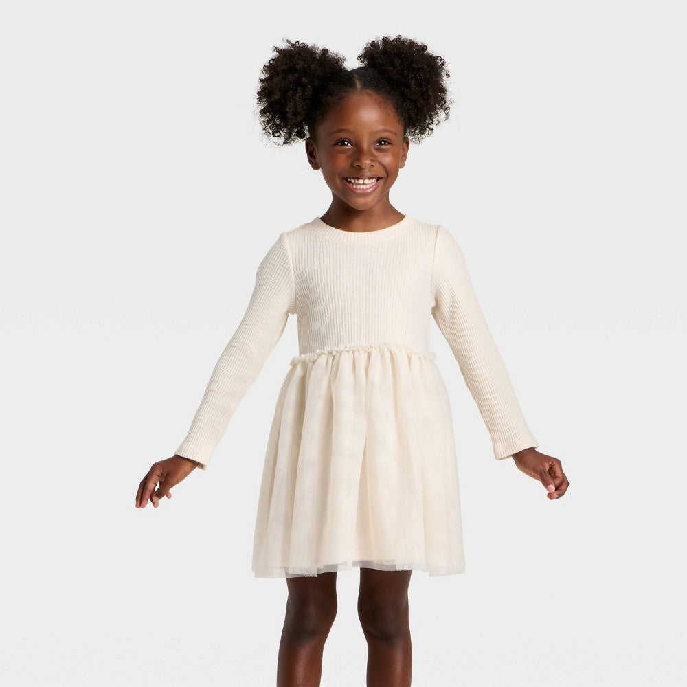 Cat & Jack Toddler Girls' Sparkle Tulle Dress Beige 2T