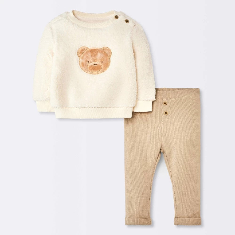 Cloud Island Baby Boys' 2pc Bear Faux Shearling Set 0-3M