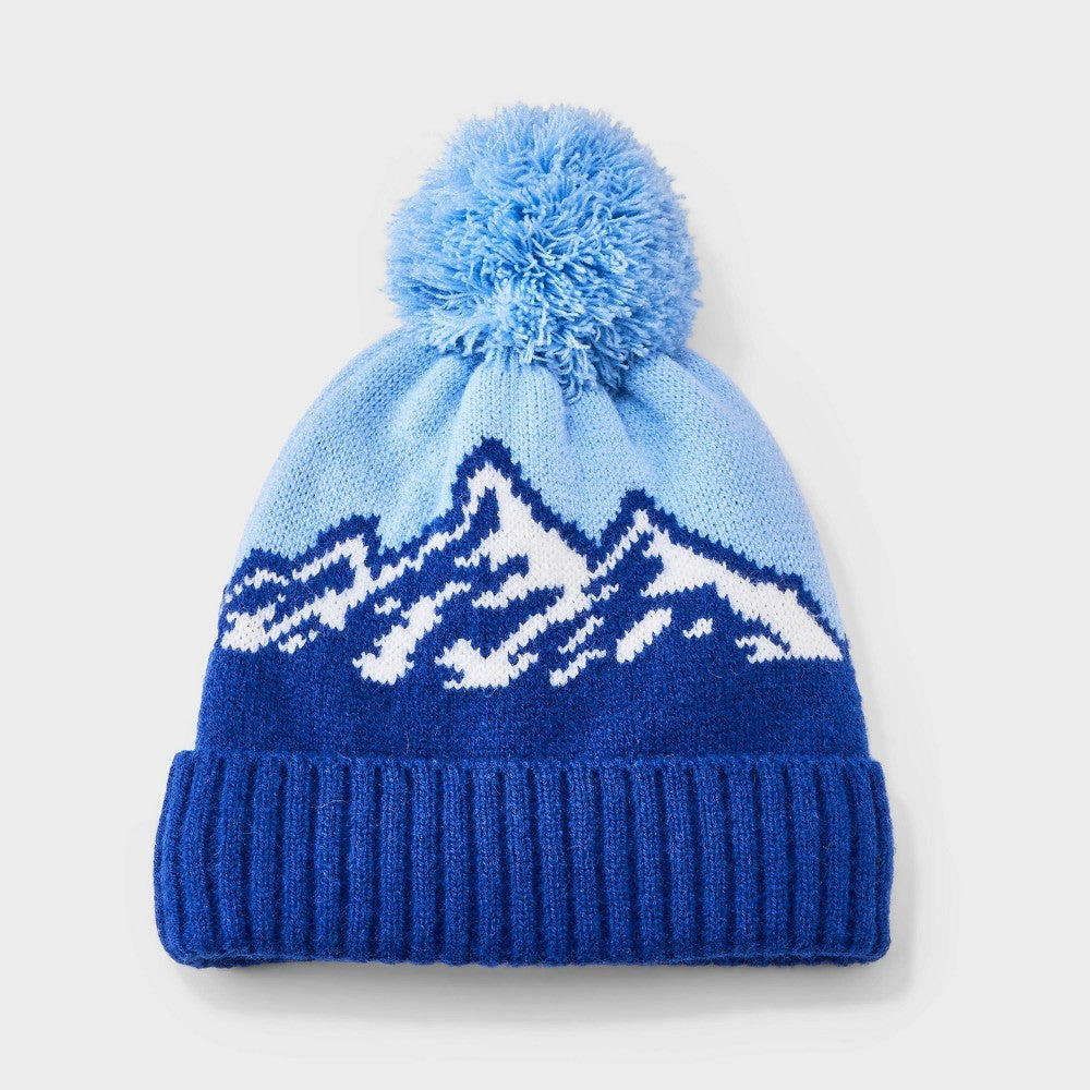Cat & Jack Toddler Boys' Mountain scape Striped Beanie 12-24M Blue