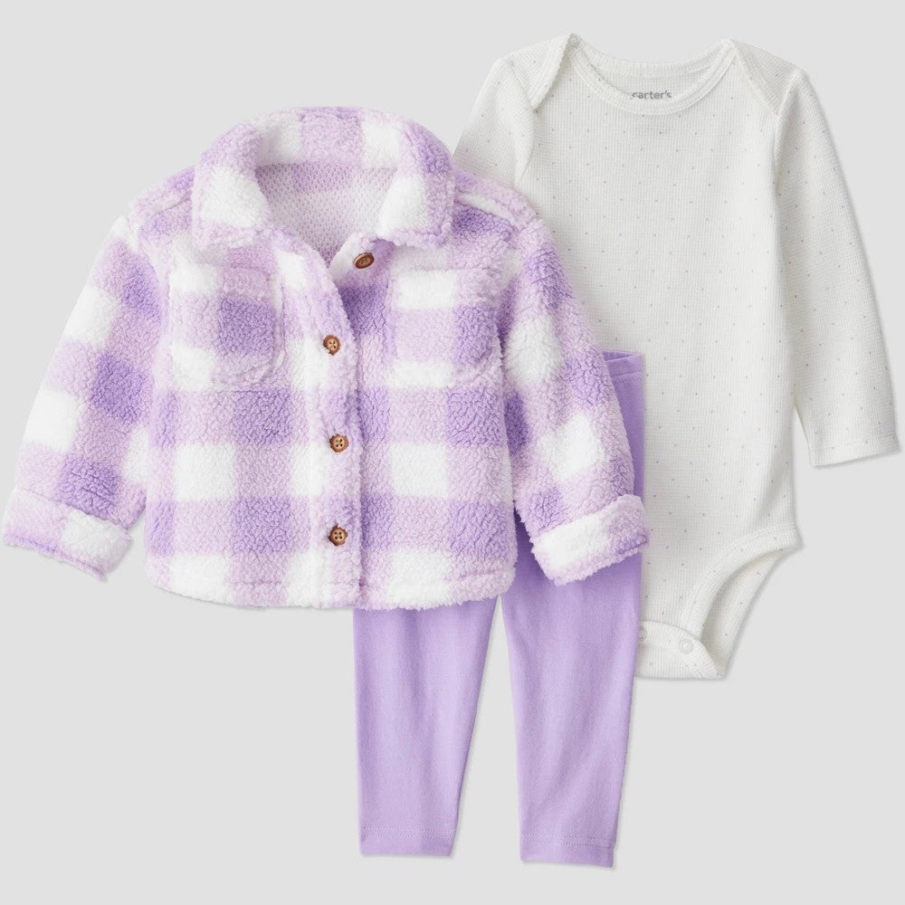 Carter's Baby Girls' 3pc Plaid Set - Purple 12M