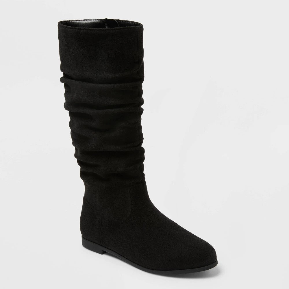 Cat & Jack Girls' Scrunch Knee High Boots Black Size 4