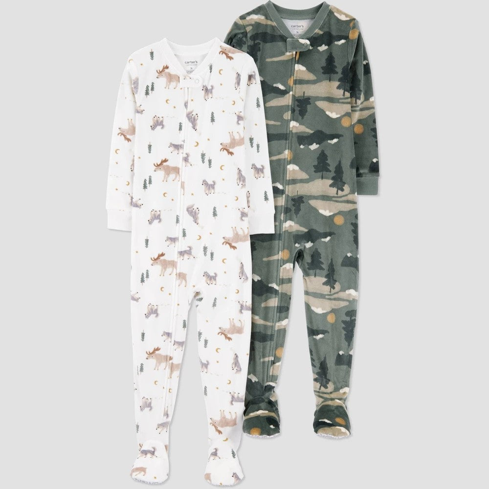 Carter's Toddler Boys' 2pk Velour Footed Pajamas - 18M