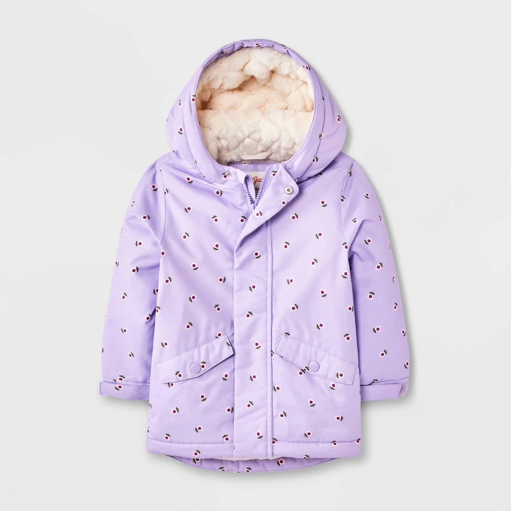 Cat & Jack Toddler Girls' Floral Parka Jacket Lavender 18M