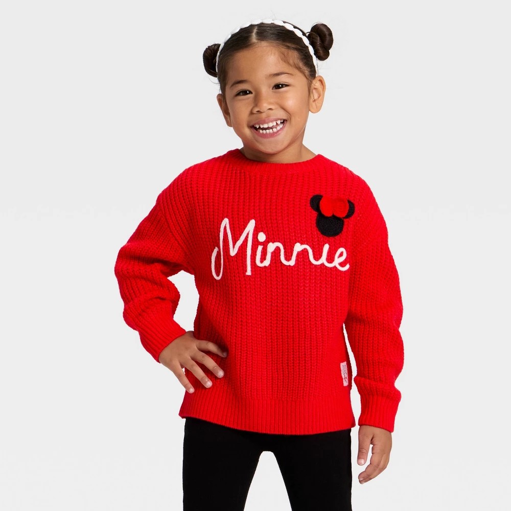 Toddler Girls' Disney Minnie Mouse Chunky Knit Sweater - Red 5T