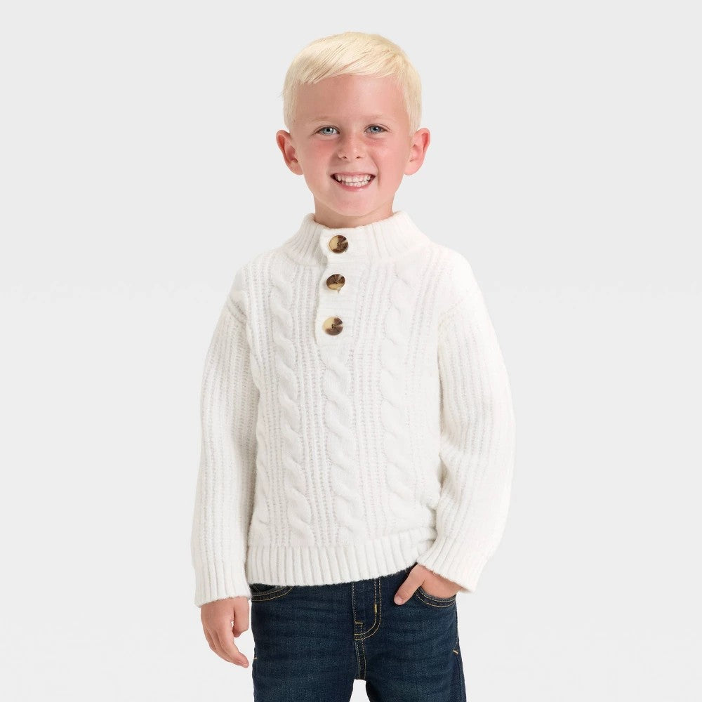 Cat & Jack Toddler Boys' Mockneck Knit Sweater Cream 3T