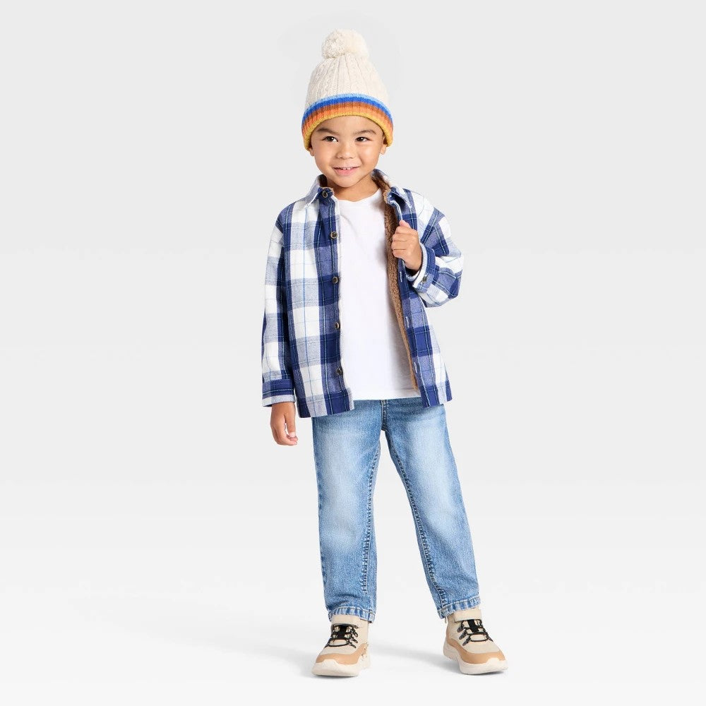 Toddler Boys' Faux Shearling Plaid Shacket - Cat & Jack Blue 5T