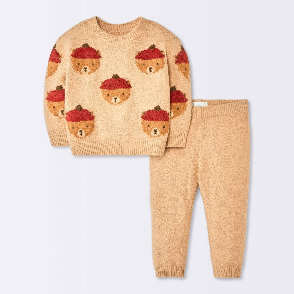 Cloud Island Baby Boys' 2pc Bear Sweater Set Brown 0-3M