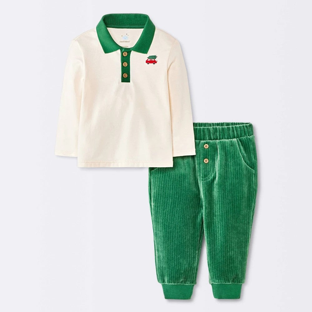 Cloud Island Baby Boys' 2pc Christmas Polo Set 18M