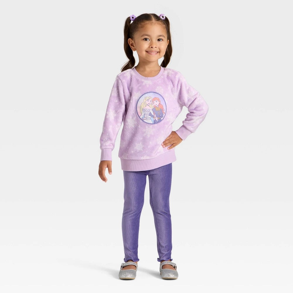 Disney Frozen Toddler Girls' 2pc Cozy Sweatshirt Set - Purple 5T