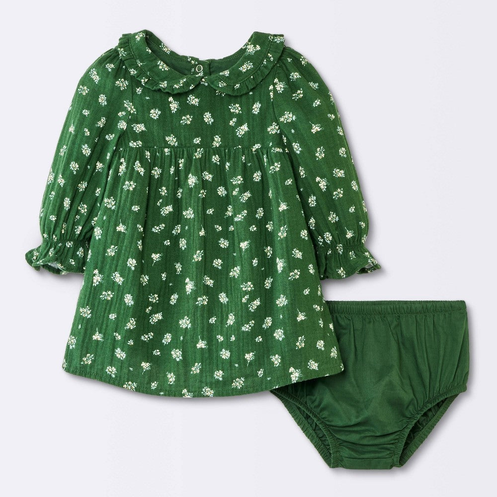 Cloud Island Baby Girls' Floral Ruffle Dress Green 0-3M