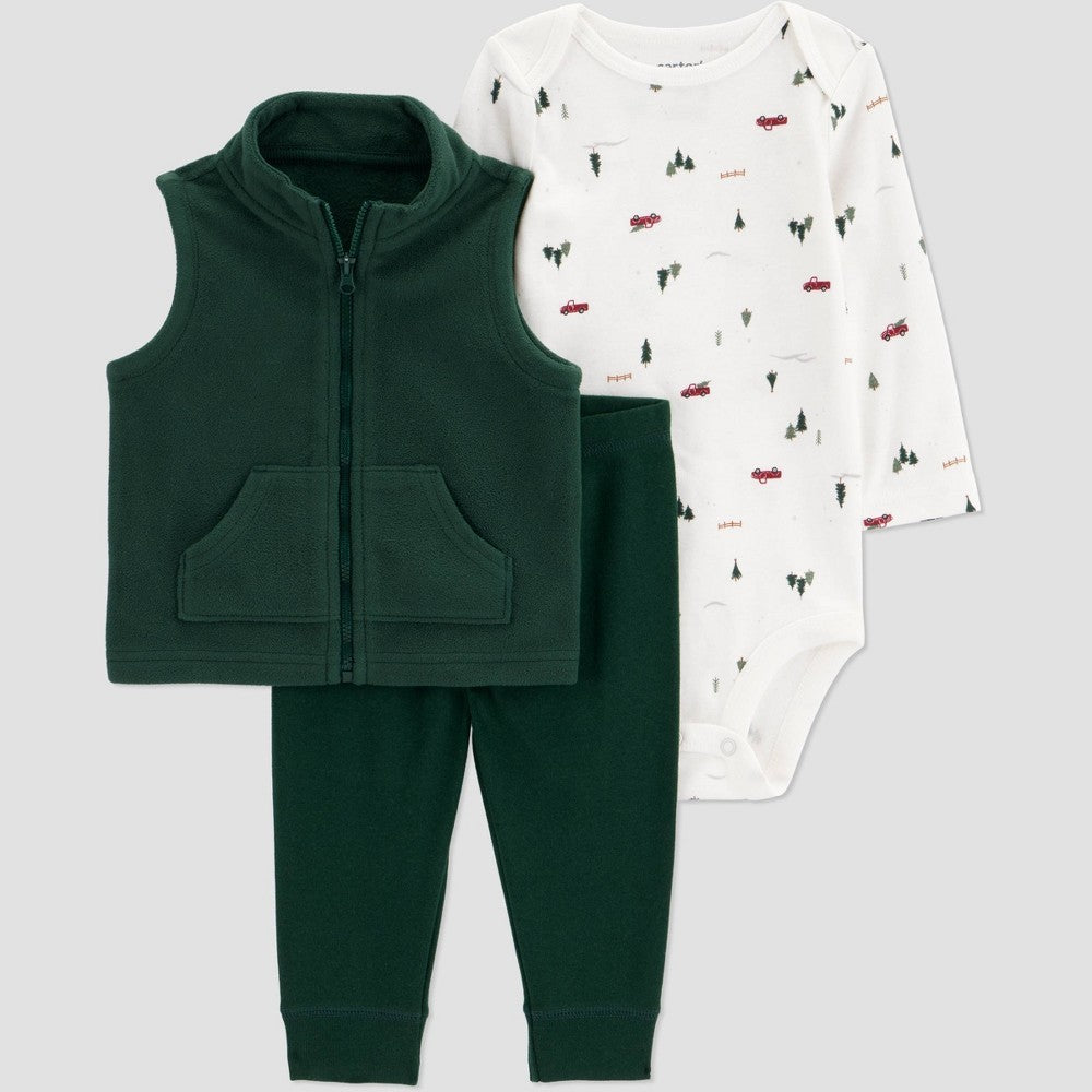 Carter's Baby Boys' 3pc Mountain Vest Set - Green 18M