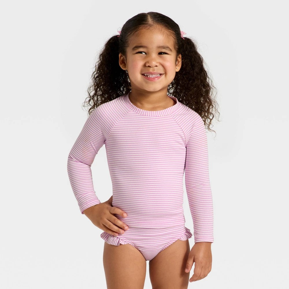 Cat & Jack Girls' Pink Ribbed Rash Guard Set 12M