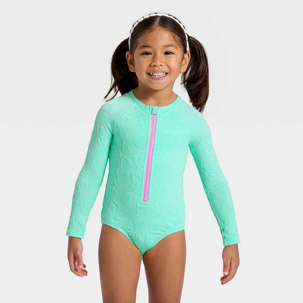 Cat & Jack Toddler Girls' Floral Rash Guard Swimsuit 2T