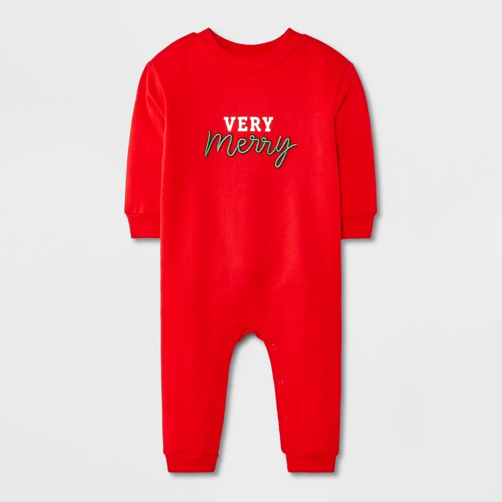 Cat & Jack Baby Merry Christmas Sweatshirt Romper 18M Red boys