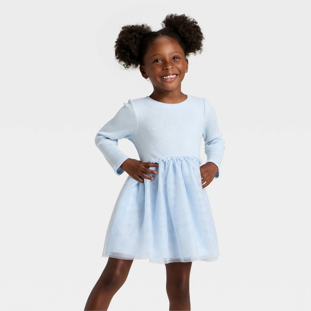 Cat & Jack Toddler Girls' Sparkle Tulle Dress Blue 5T
