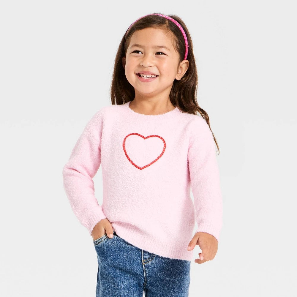 Cat & Jack Toddler Girls' Heart Sweater Pink 2T