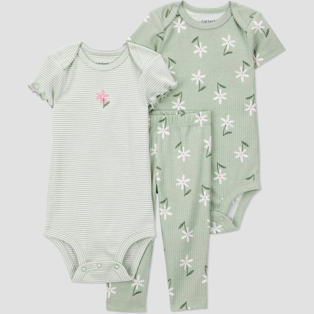 Carter's Baby Girls' 3pc Floral Bodysuits and Ruffle Set - 6M