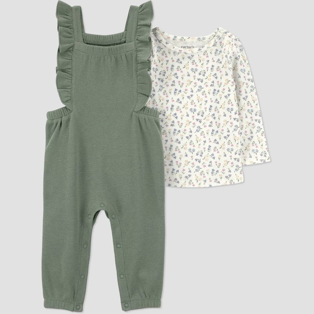 Carter's Baby Girls' Floral Bodysuit and Ruffle Overalls Set Size Newborn