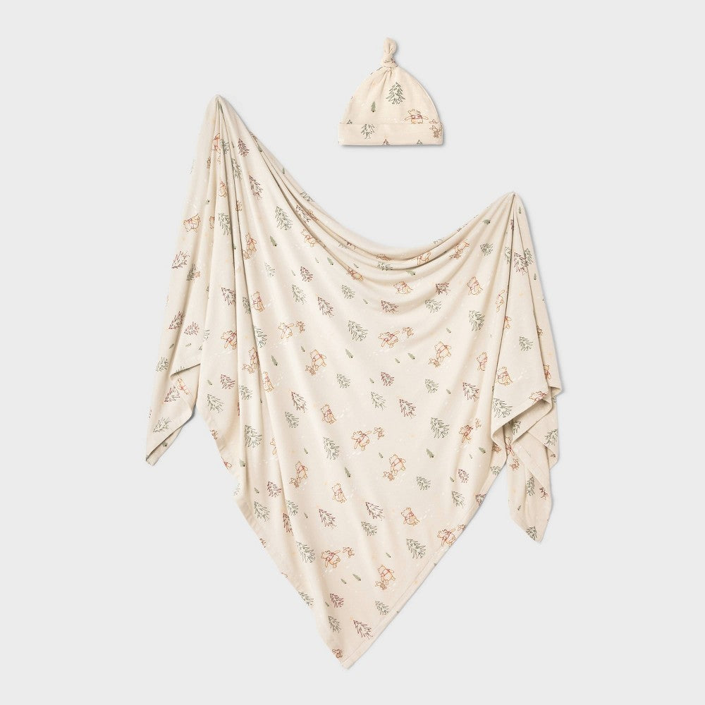 Winnie the Pooh baby Swaddle and Hat Set - Cloud Island Khaki
