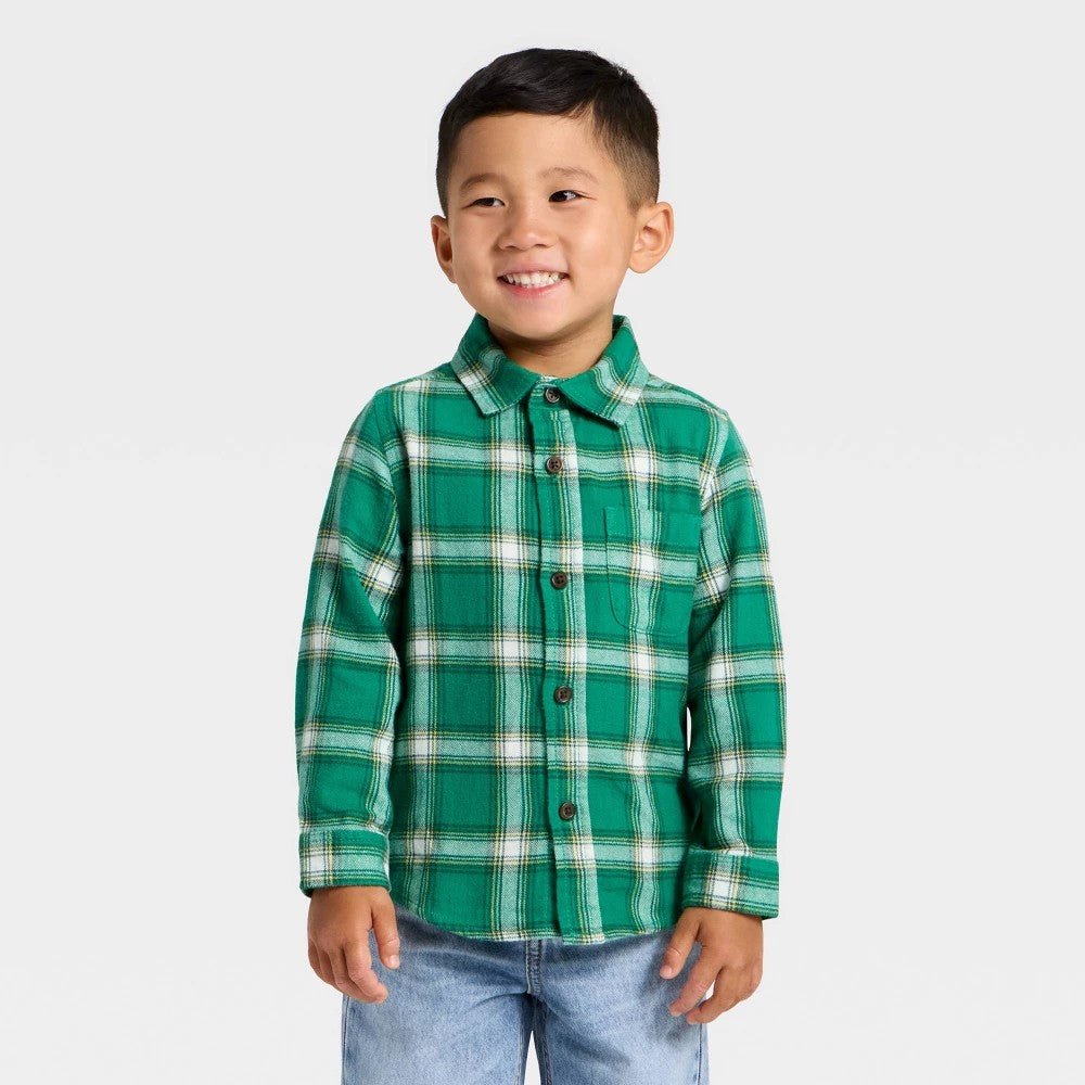 Cat & Jack Toddler Boys' Green Plaid Flannel Shirt 4T