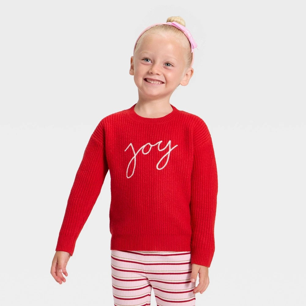 Cat & Jack Toddler Girls' Crewneck Pullover Sweater Red 18M