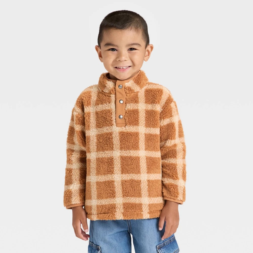 Cat & Jack Toddler Boys' Faux Shearling Pullover - Brown 18M