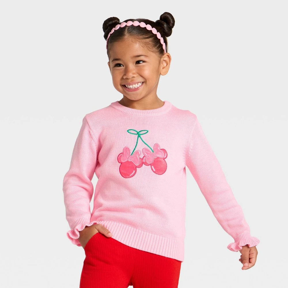 Disney Minnie Mouse Toddler Girls' Cherry Sweater Pink 3T