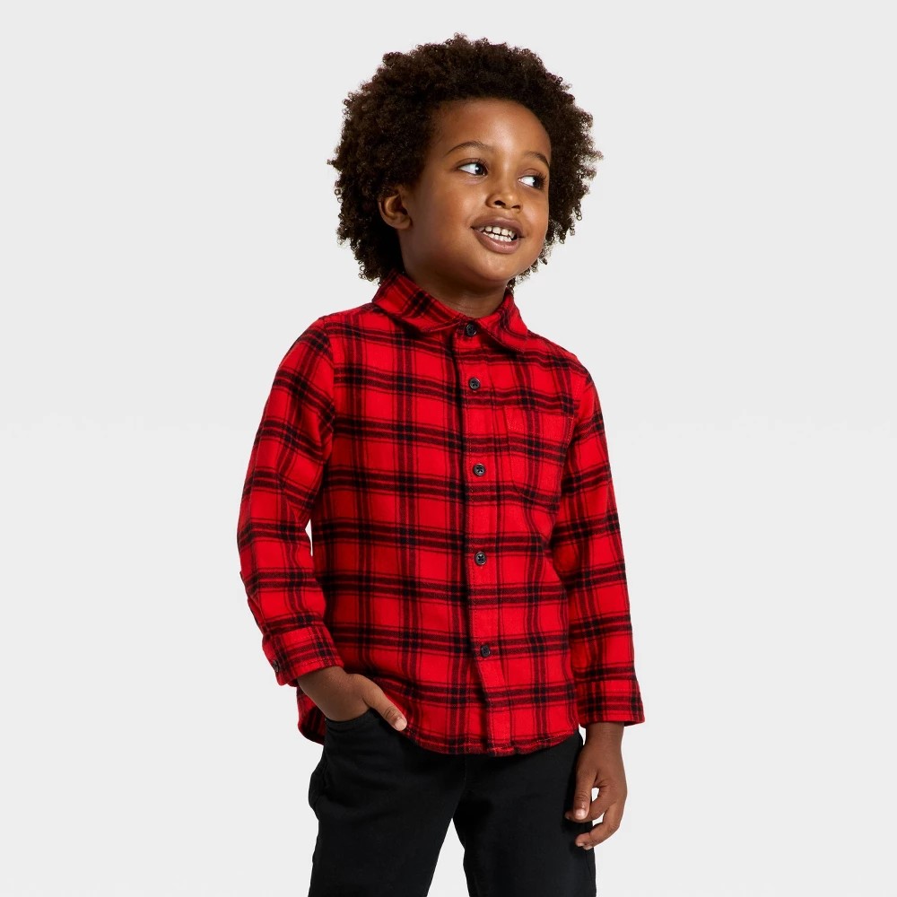 Cat & Jack Toddler Boys' Red Plaid Flannel Shirt Size 18M