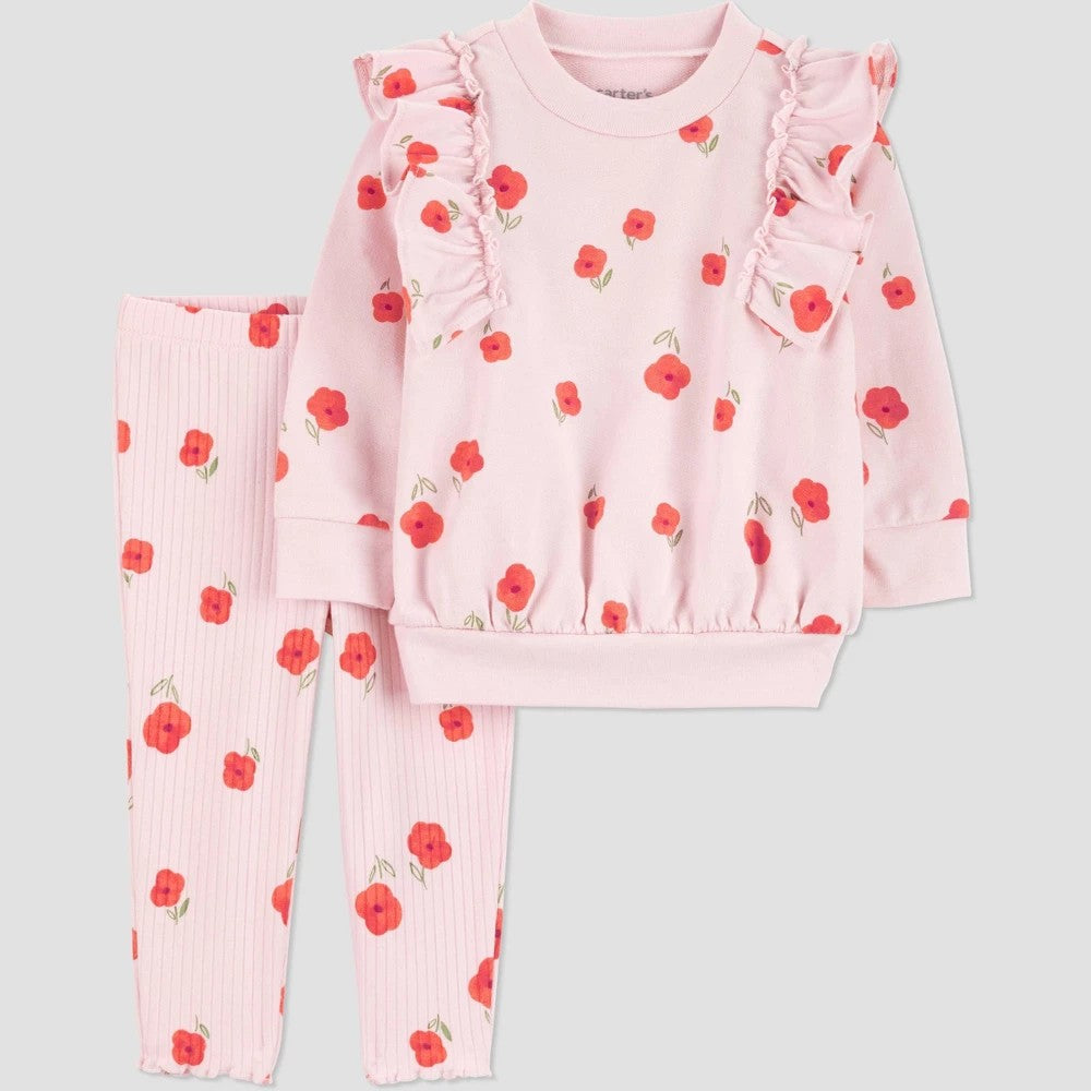 Carter's Baby Girls' 2pc Long Sleeve Floral Ruffle Sweatshirt and Leggings Set - 12M