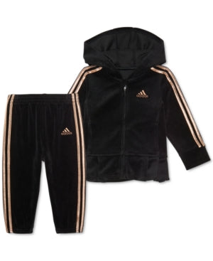 Adidas Baby Girl's Velour Hooded Set - Black, Size 18M