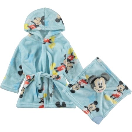 Disney Mickey Mouse Plush Bath Robe, boys 0-12 Months, 2-Piece Set