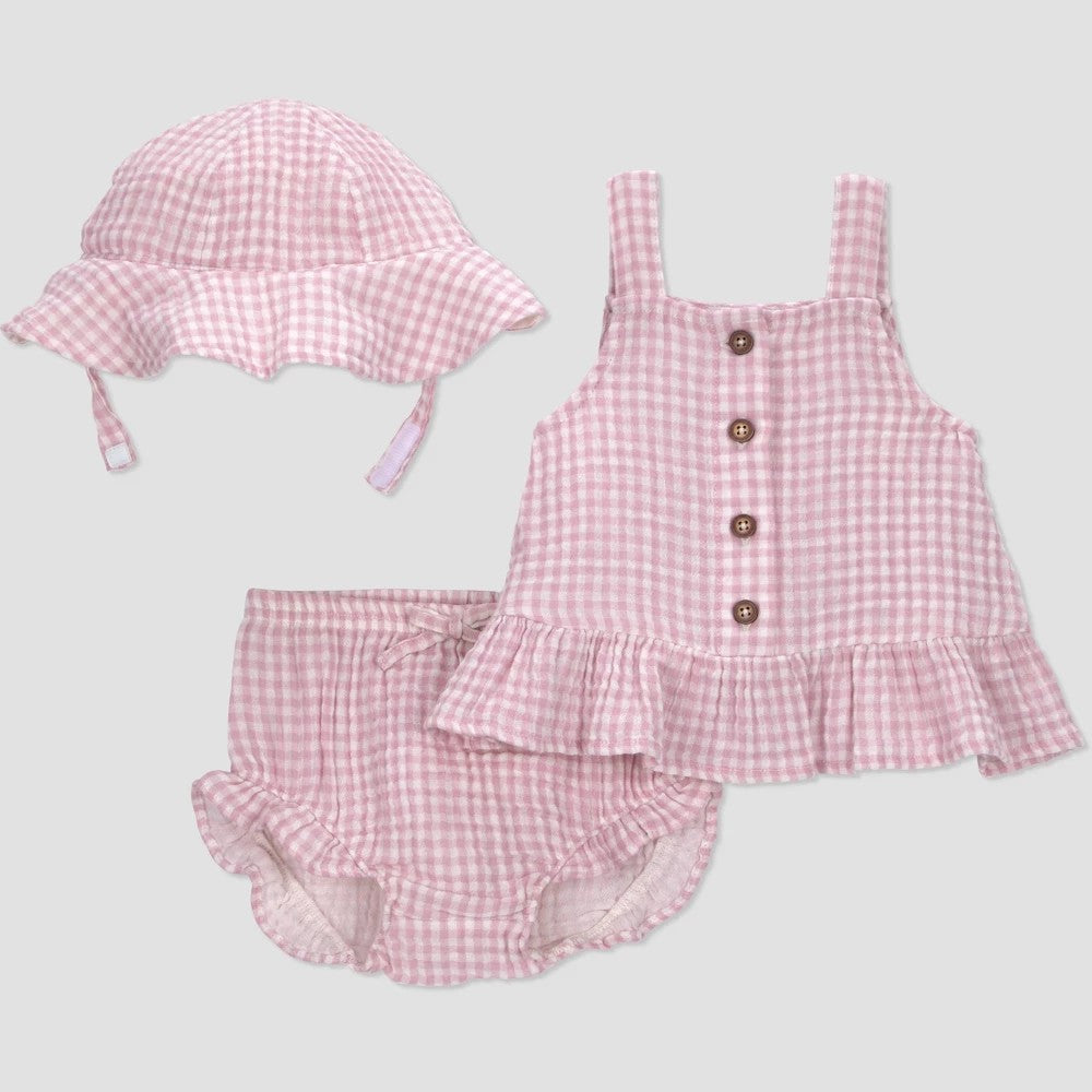 Carter's Baby Girls' 3pc Gingham Set with Hat - Purple 24M