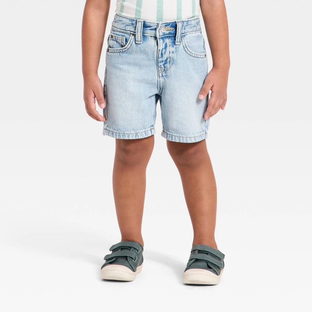Toddler Boys' Button Front Adjustable Denim Shorts - Cat & Jack Light Wash 5T