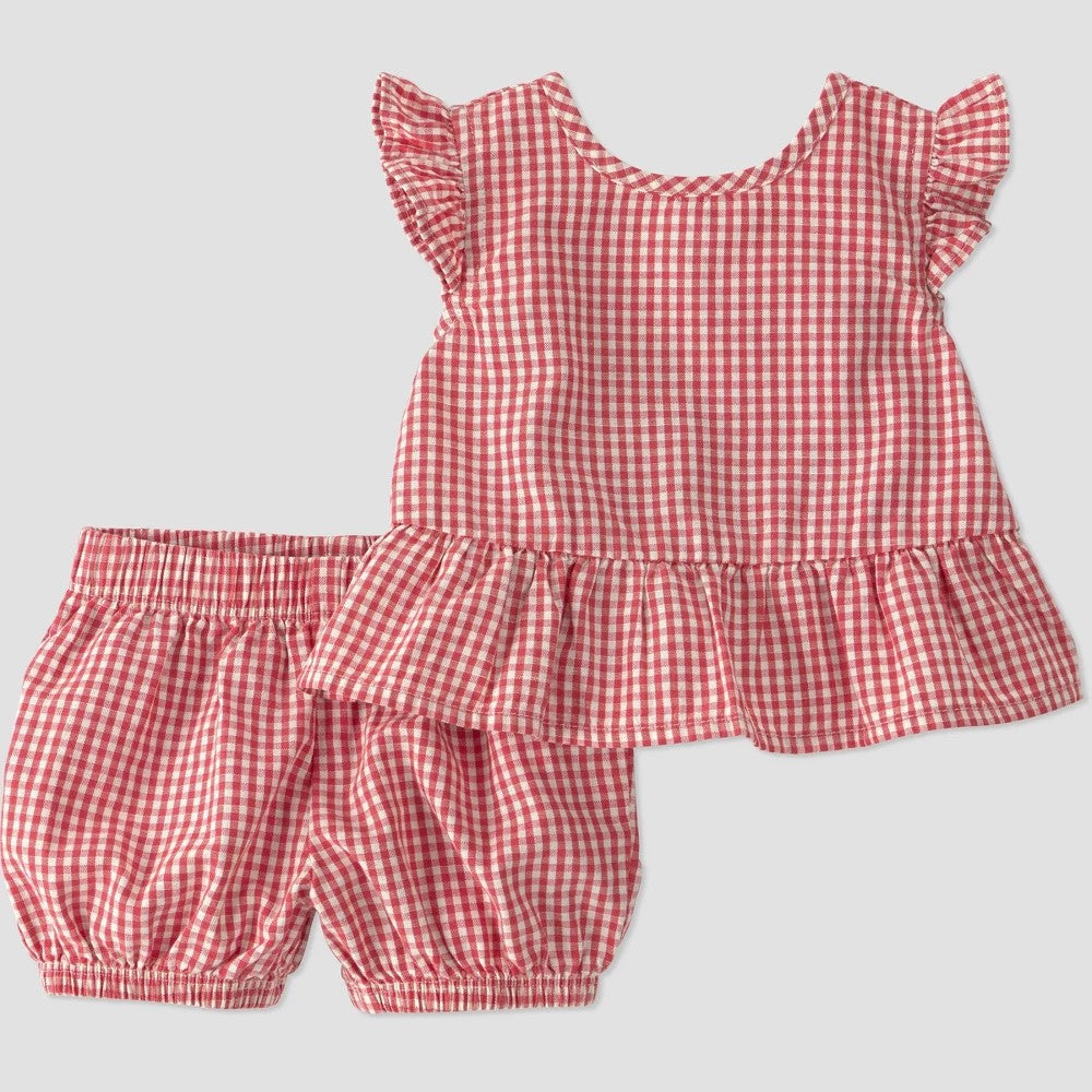 Little Planet By Carter's Organic Gingham Ruffle Girl Set - Red 9M